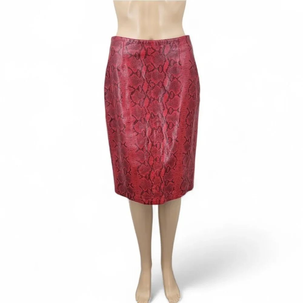 Siena Studio Vintage Y2K Genuine Leather Red Snake Print Pencil Skirt